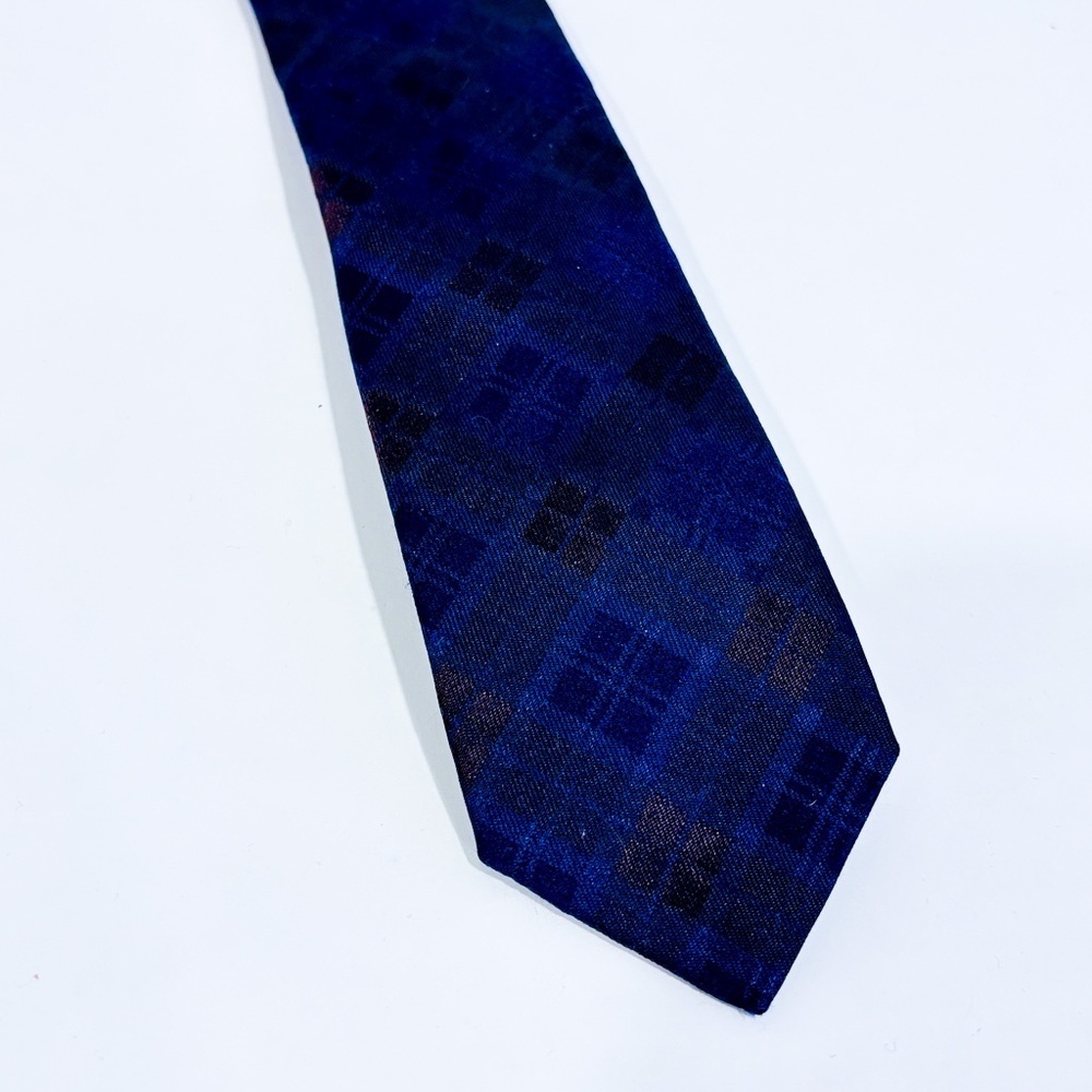 SIMONS Navy Blue Geometric Check 100% Silk Necktie Classic Tie